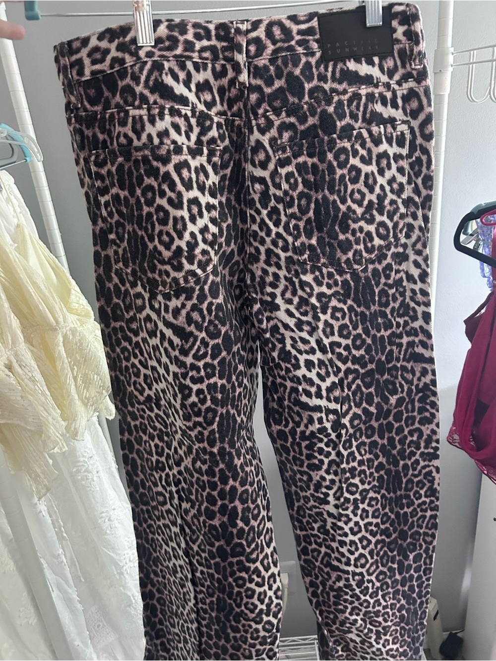 PacSun Pink & Black Leopard Print Cropped Wide-Leg Jeans - Picture 4 of 4
